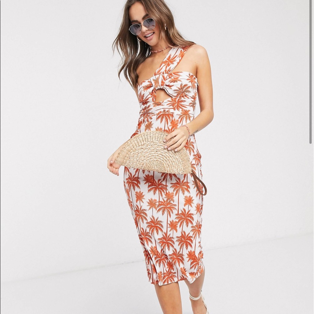 Asos plisse midi palm leave dress sz 14